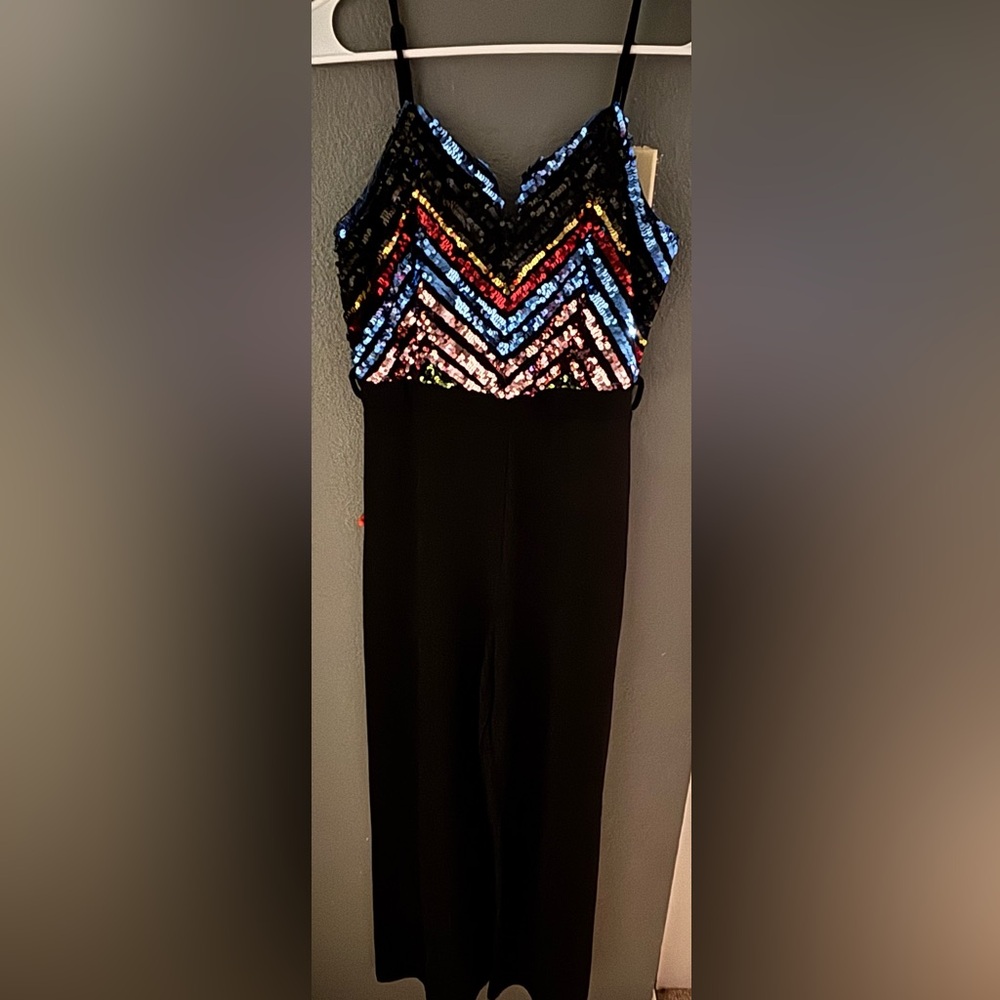 Almost Famous Black Jumpsuit with Vibrant Sequin Top